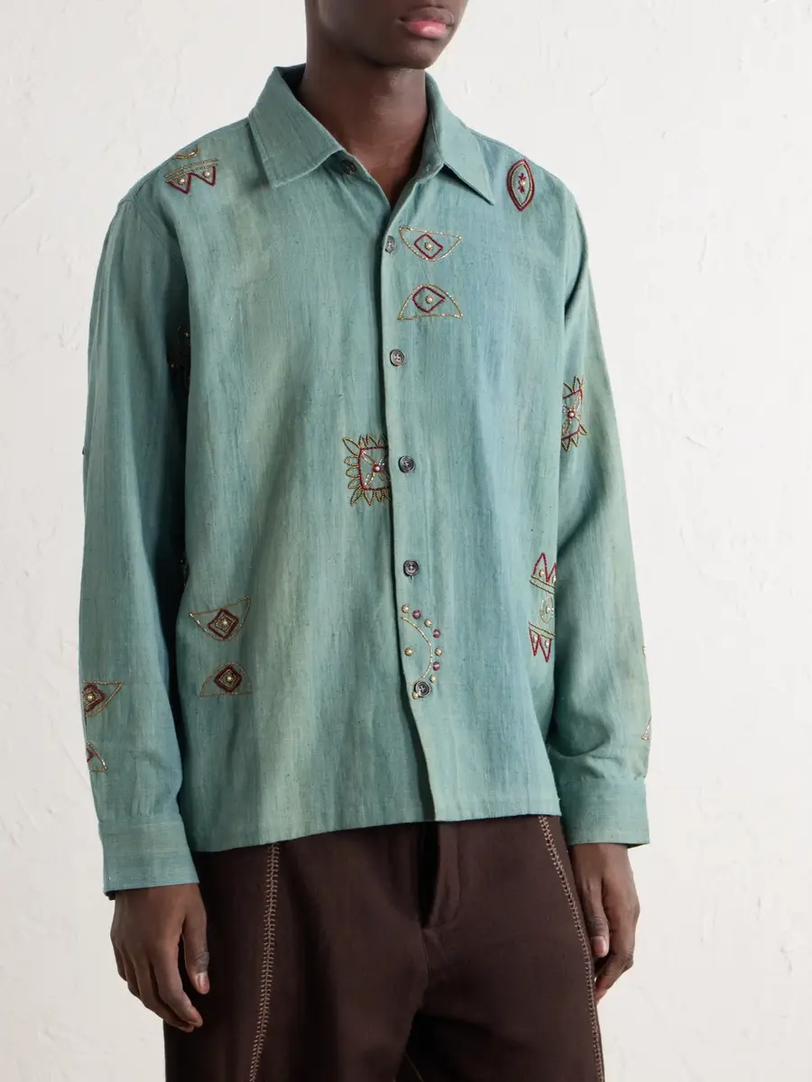 Kartik Research Box Bead-Embellished Handwoven Cotton Shirt - Men | Thumbnail 3