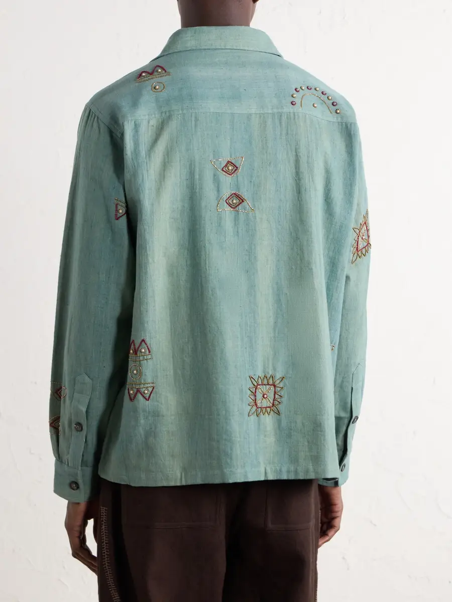 Kartik Research Box Bead-Embellished Handwoven Cotton Shirt - Men | Thumbnail 4