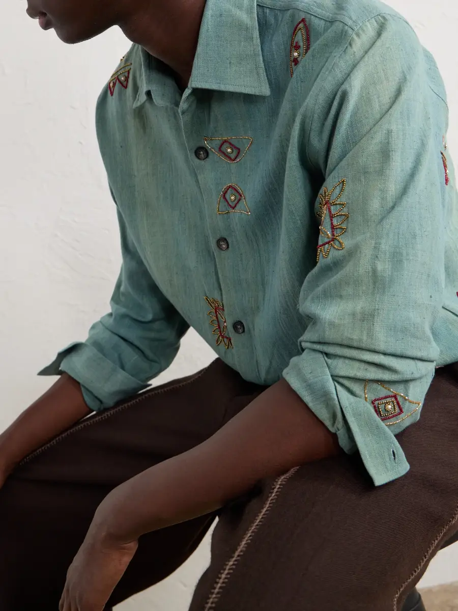 Kartik Research Box Bead-Embellished Handwoven Cotton Shirt - Men | Thumbnail 5