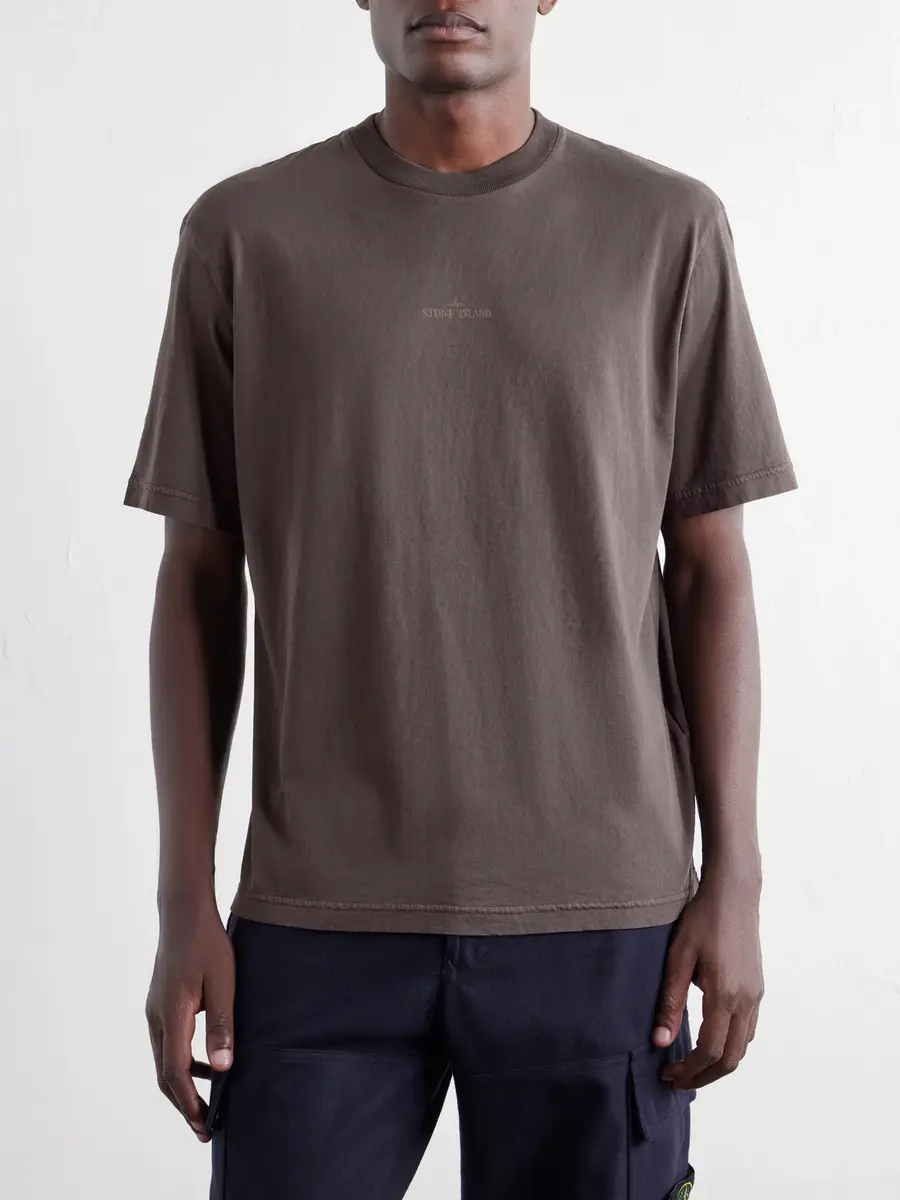 Stone Island Garment-Dyed Printed Organic Cotton-Jersey T-Shirt - Men | Thumbnail 3
