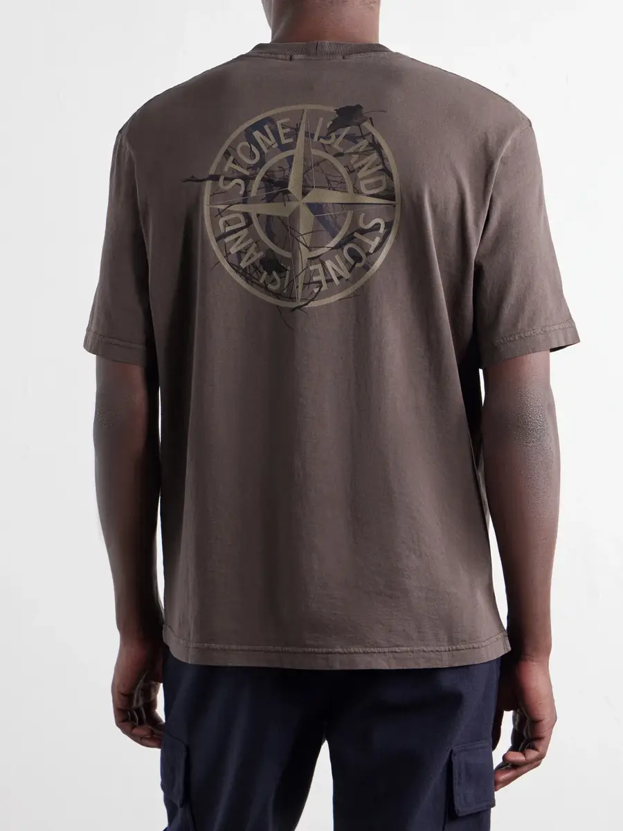 Stone Island Garment-Dyed Printed Organic Cotton-Jersey T-Shirt - Men | Thumbnail 4