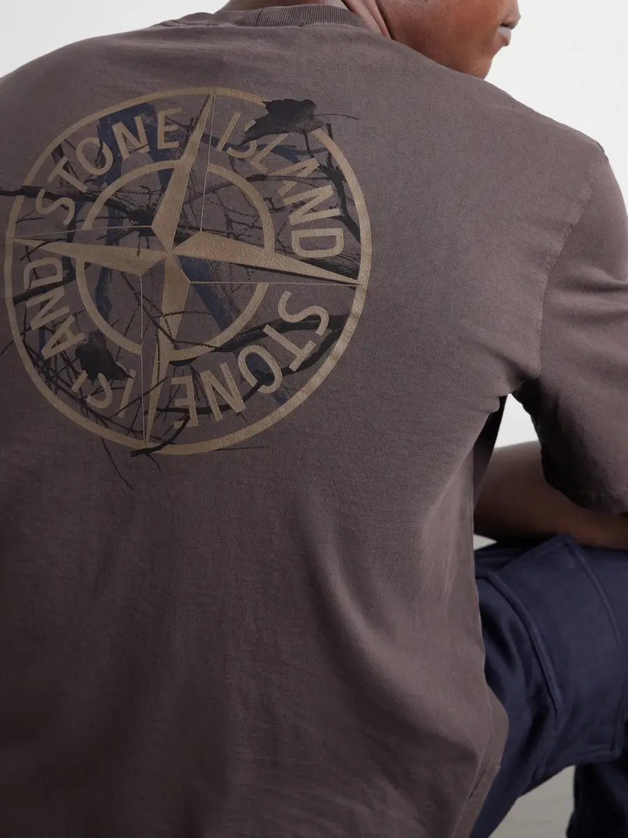 Stone Island Garment-Dyed Printed Organic Cotton-Jersey T-Shirt - Men | Thumbnail 5