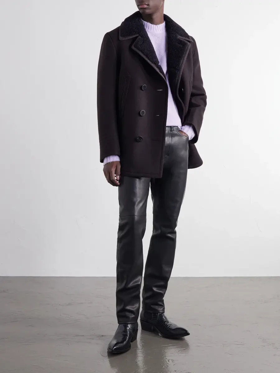 Tom Ford Shearling and Leather-Trimmed Woven Wool-Blend Coat - Men | Thumbnail 2 Tom Ford Shearling and Leather-Trimmed Woven Wool-Blend Coat - Men | Thumbnail 2