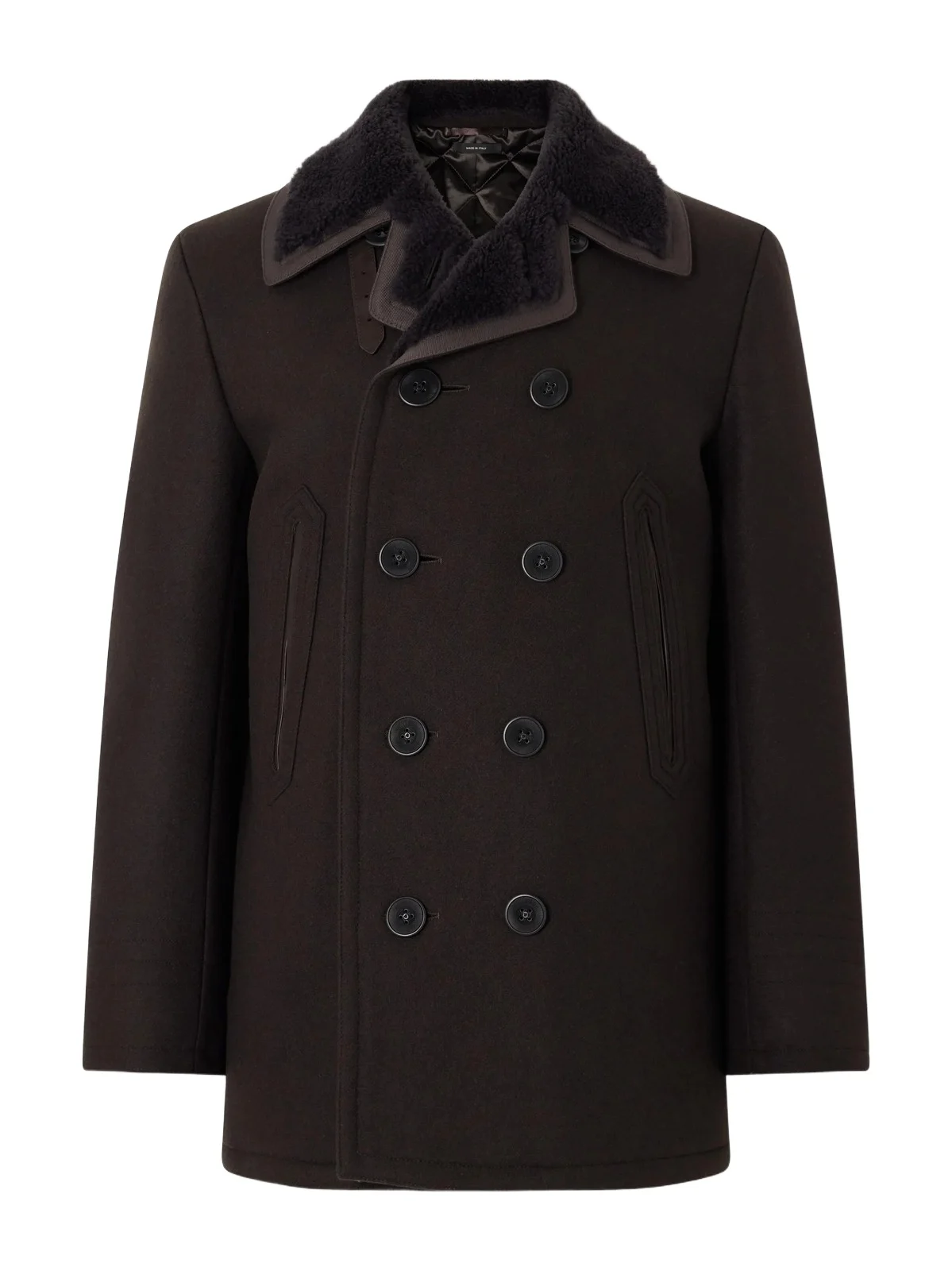 Tom Ford Shearling and Leather-Trimmed Woven Wool-Blend Coat - Men