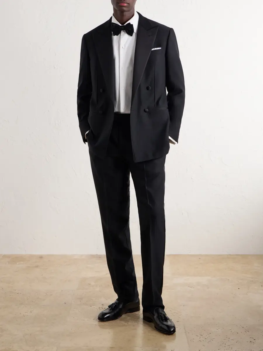 Thom Sweeney Straight-Leg Satin-Trimmed Wool-Fresco Suit Trousers - Men | Thumbnail 2
