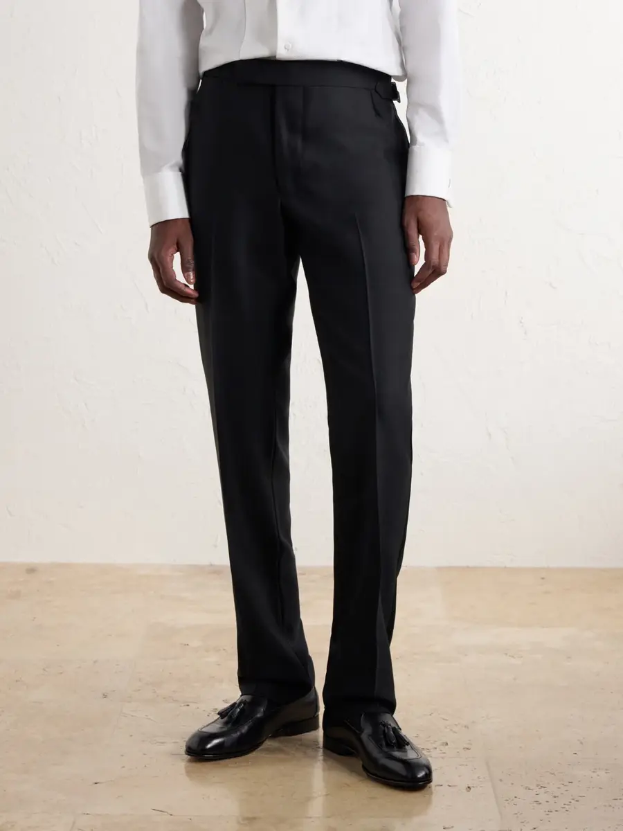 Thom Sweeney Straight-Leg Satin-Trimmed Wool-Fresco Suit Trousers - Men | Thumbnail 3