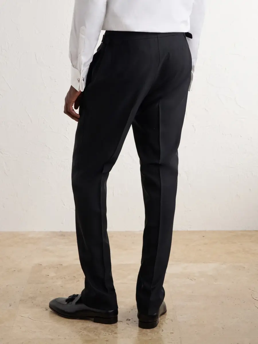 Thom Sweeney Straight-Leg Satin-Trimmed Wool-Fresco Suit Trousers - Men | Thumbnail 4
