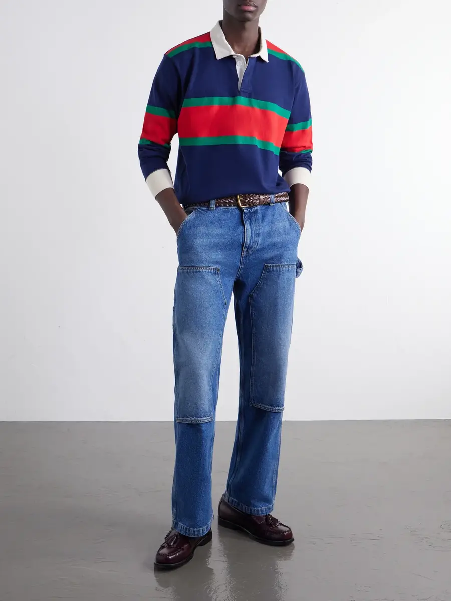 Drake's Striped Twill-Trimmed Cotton-Jersey Polo Shirt - Men | Thumbnail 2
