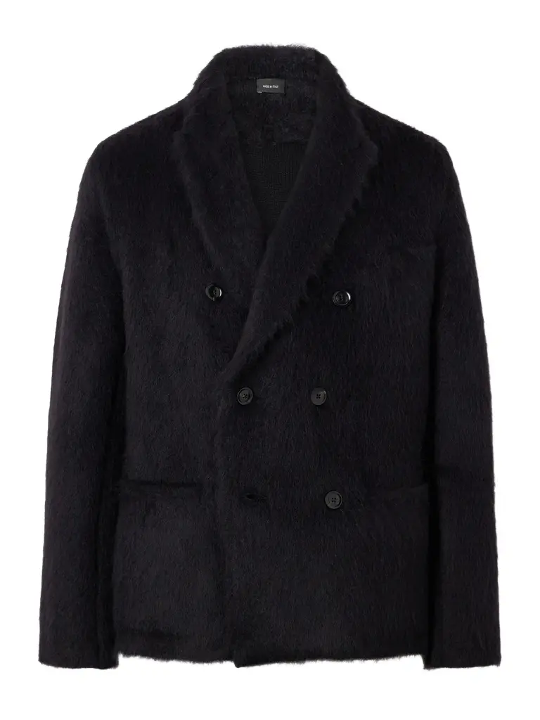 Tom Ford Double-Breasted Brushed Cashmere, Mohair and Silk-Blend Knitted Blazer - Men