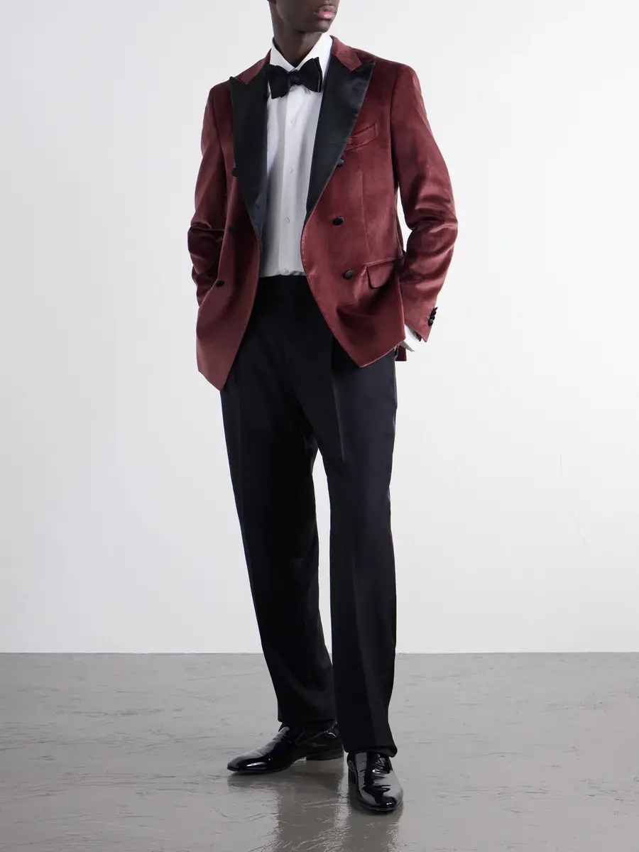 Boglioli Double-Breasted Satin-Trimmed Stretch Cotton-Velvet Tuxedo Jacket - Men | Thumbnail 2 Boglioli Double-Breasted Satin-Trimmed Stretch Cotton-Velvet Tuxedo Jacket - Men | Thumbnail 2