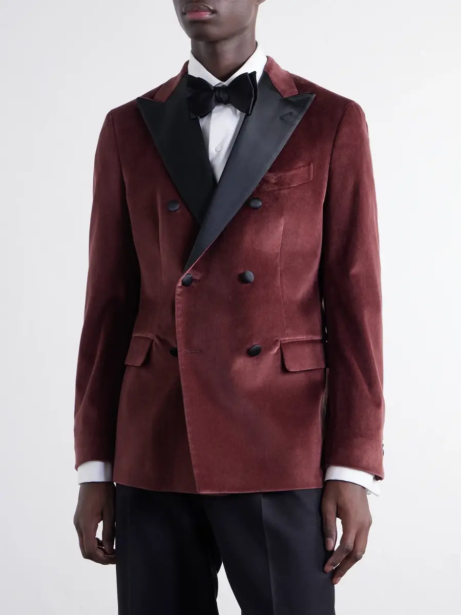 Boglioli Double-Breasted Satin-Trimmed Stretch Cotton-Velvet Tuxedo Jacket - Men | Thumbnail 3 Boglioli Double-Breasted Satin-Trimmed Stretch Cotton-Velvet Tuxedo Jacket - Men | Thumbnail 3
