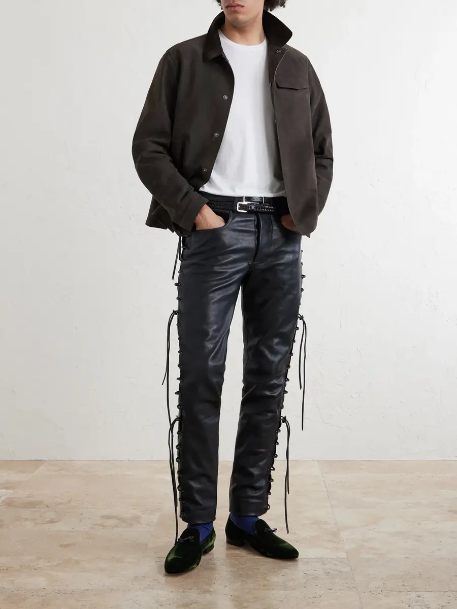 Tom Ford Straight-Leg Full-Grain Leather Trousers - Men | Thumbnail 2 Tom Ford Straight-Leg Full-Grain Leather Trousers - Men | Thumbnail 2
