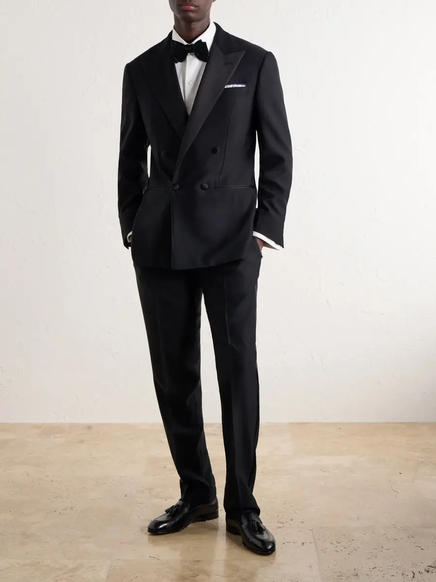 Thom Sweeney Double-Breasted Satin-Trimmed Wool-Fresco Suit Jacket - Men | Thumbnail 2
