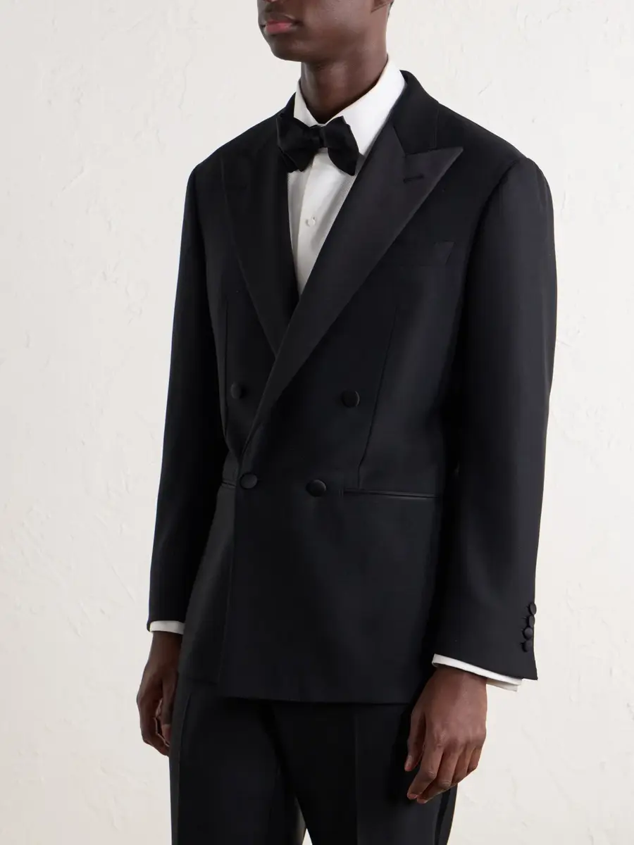 Thom Sweeney Double-Breasted Satin-Trimmed Wool-Fresco Suit Jacket - Men | Thumbnail 3