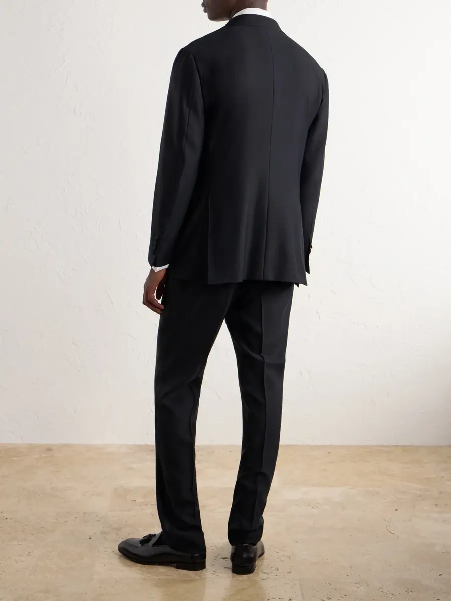 Thom Sweeney Double-Breasted Satin-Trimmed Wool-Fresco Suit Jacket - Men | Thumbnail 4