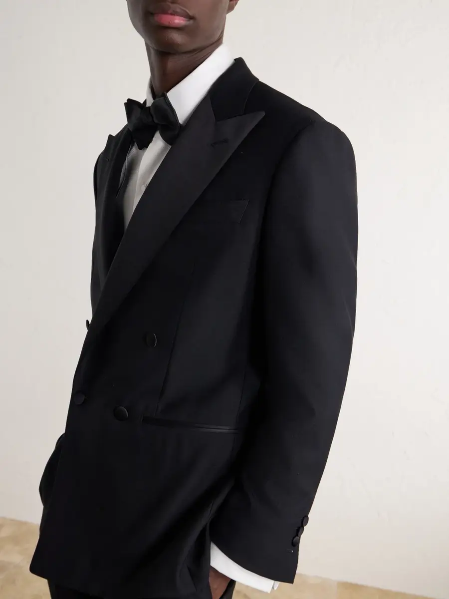 Thom Sweeney Double-Breasted Satin-Trimmed Wool-Fresco Suit Jacket - Men | Thumbnail 5
