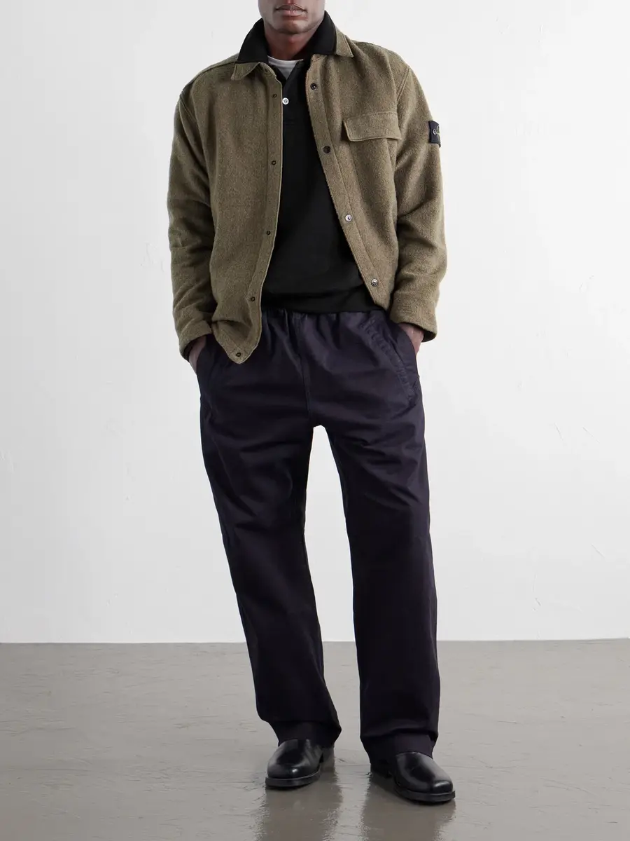 Stone Island Garment-Dyed Tubular Cotton-Fleece Polo Sweater - Men | Thumbnail 2