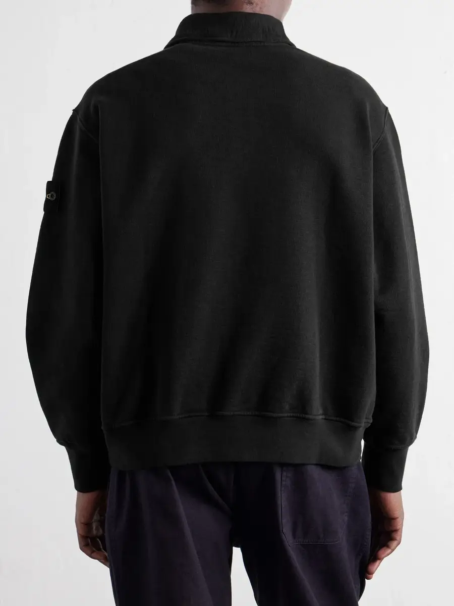 Stone Island Garment-Dyed Tubular Cotton-Fleece Polo Sweater - Men | Thumbnail 4