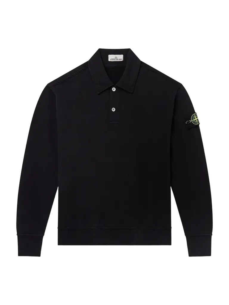 Stone Island Garment-Dyed Tubular Cotton-Fleece Polo Sweater - Men