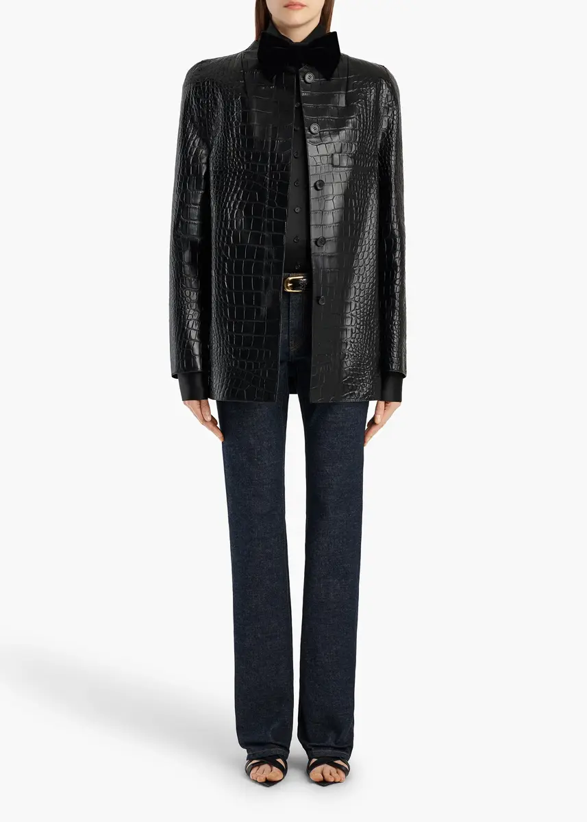 Khaite Sadie Coat In Black Croc-Embossed Leather | Thumbnail 2 Khaite Sadie Coat In Black Croc-Embossed Leather | Thumbnail 2