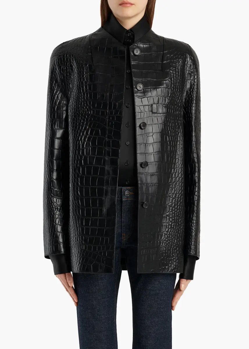 Khaite Sadie Coat In Black Croc-Embossed Leather | Thumbnail 3 Khaite Sadie Coat In Black Croc-Embossed Leather | Thumbnail 3