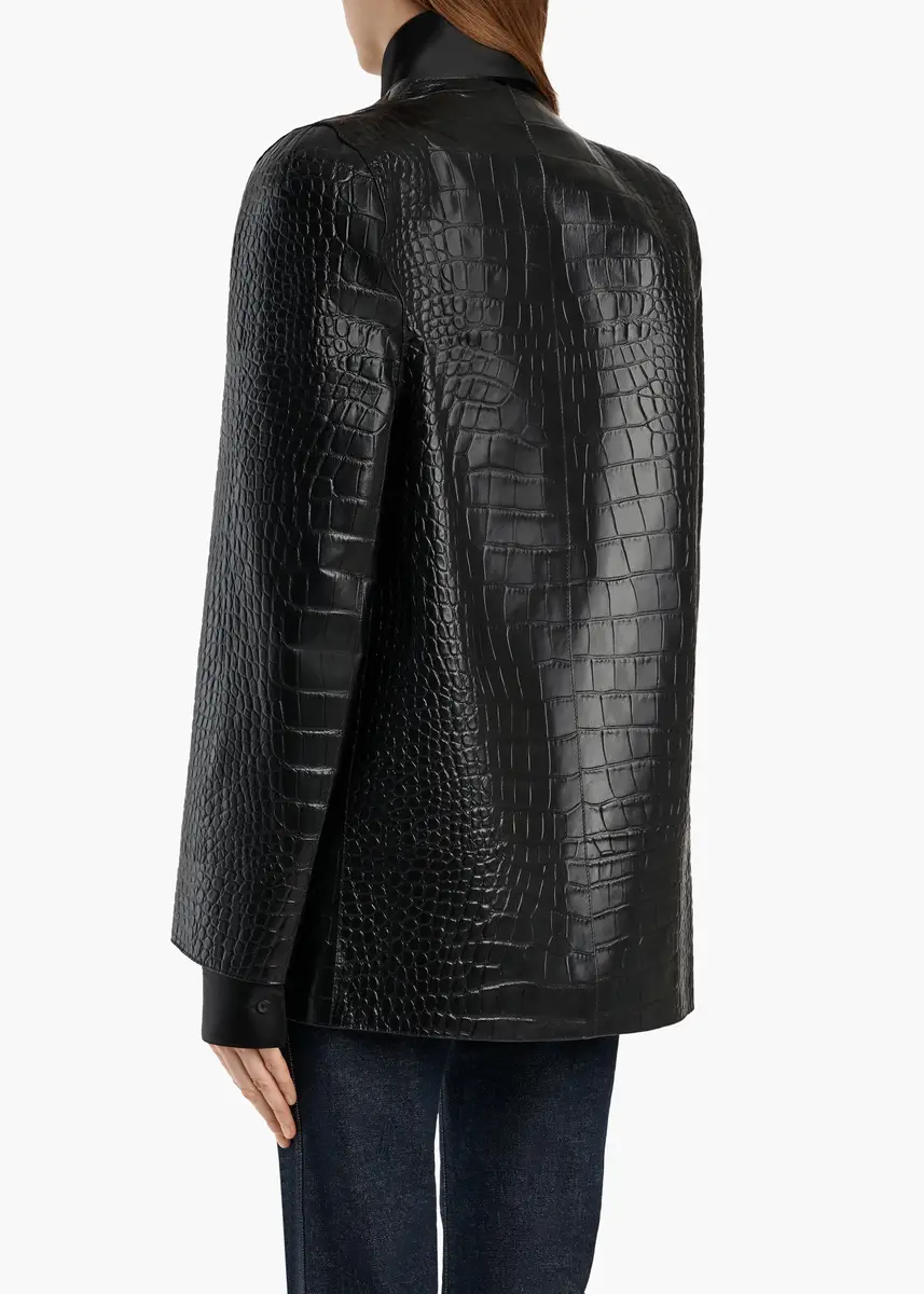 Khaite Sadie Coat In Black Croc-Embossed Leather | Thumbnail 4 Khaite Sadie Coat In Black Croc-Embossed Leather | Thumbnail 4