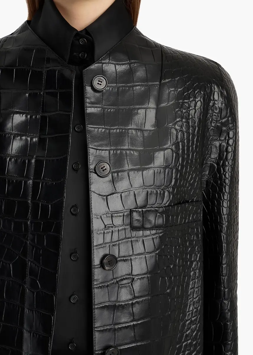 Khaite Sadie Coat In Black Croc-Embossed Leather | Thumbnail 5 Khaite Sadie Coat In Black Croc-Embossed Leather | Thumbnail 5