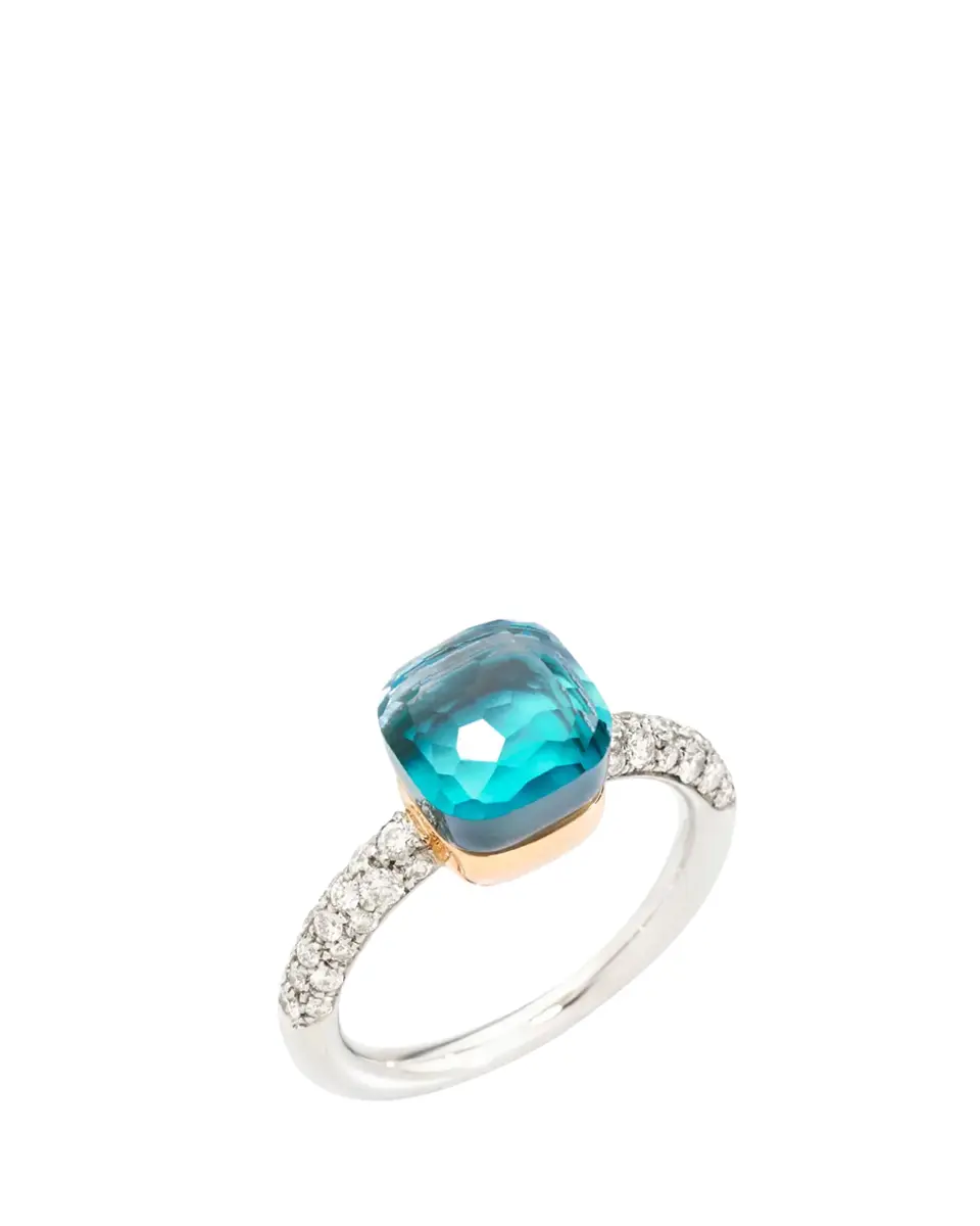 Pomellato Nudo 18K Two-Tone Gold & Sky Blue Topaz Doublet & Diamond Petite Ring | Thumbnail 2