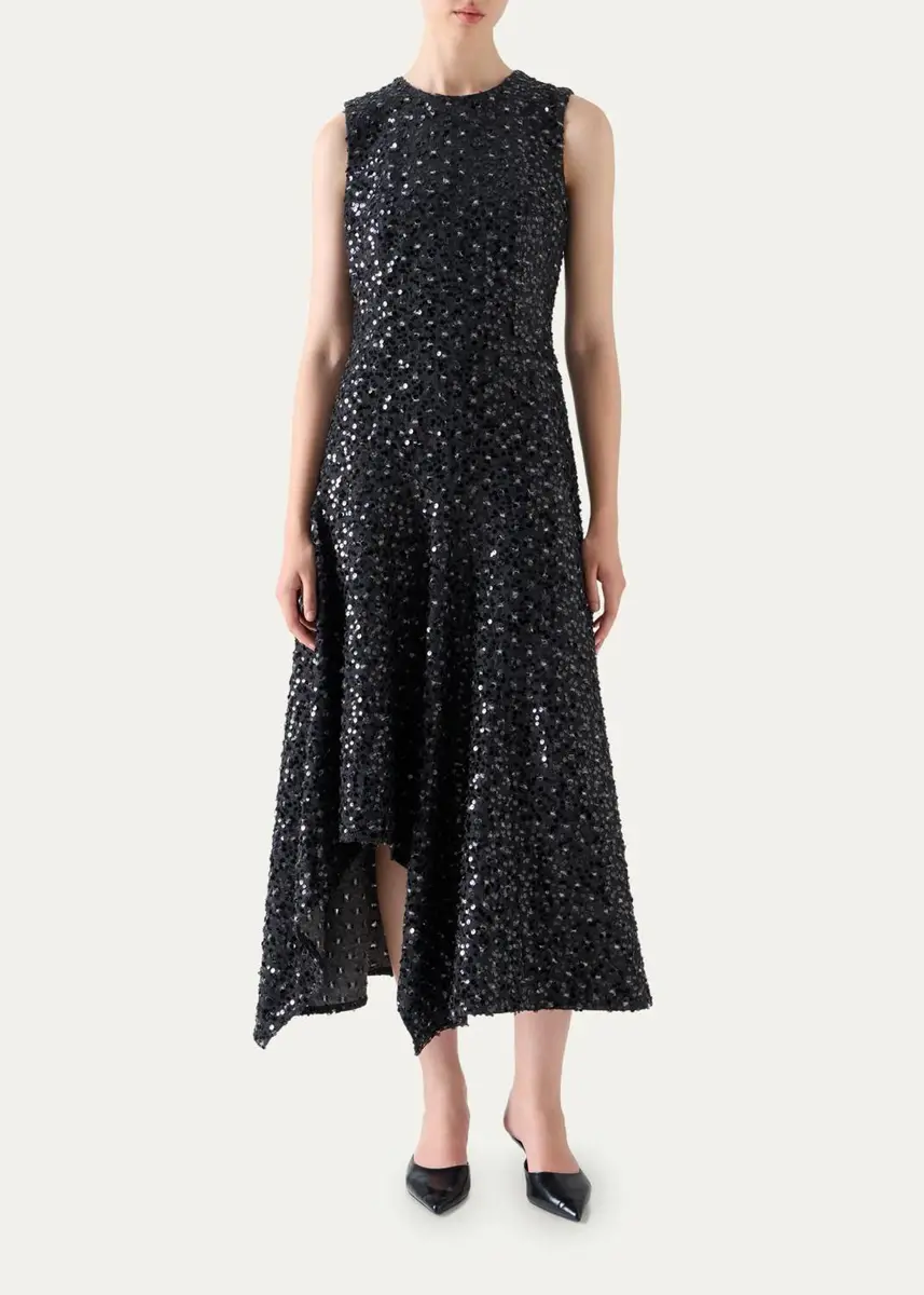 Akris punto Sequined Denim Sleeveless Handkerchief Midi Dress | Thumbnail 2