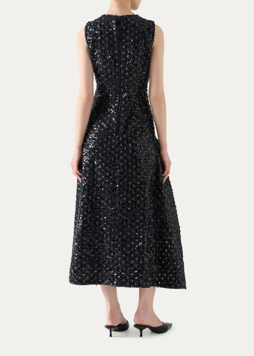 Akris punto Sequined Denim Sleeveless Handkerchief Midi Dress | Thumbnail 3