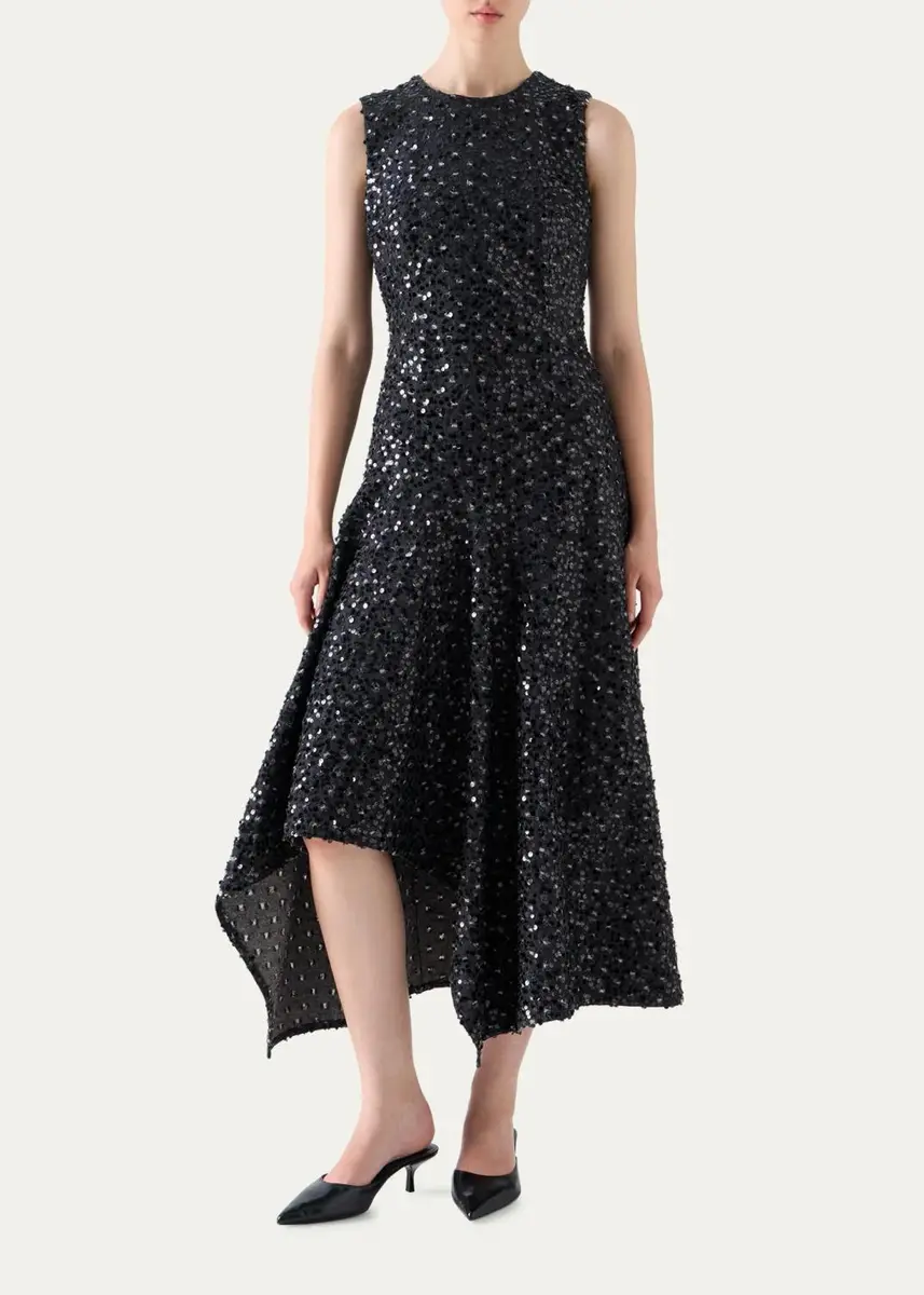 Akris punto Sequined Denim Sleeveless Handkerchief Midi Dress | Thumbnail 4