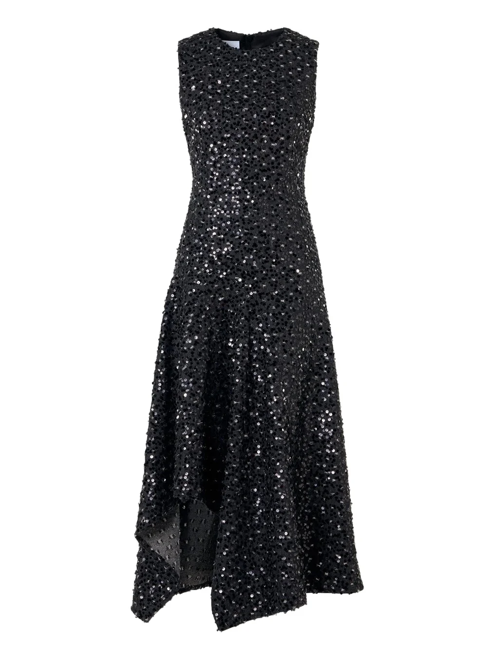 Sequined Denim Sleeveless Handkerchief Midi Dress
