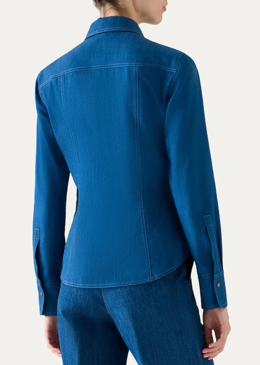 Akris punto Cotton-Blend Denim Blouse | Thumbnail 3 Akris punto Cotton-Blend Denim Blouse | Thumbnail 3