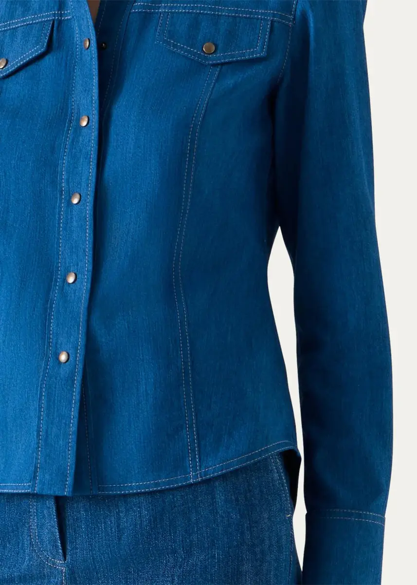 Akris punto Cotton-Blend Denim Blouse | Thumbnail 5 Akris punto Cotton-Blend Denim Blouse | Thumbnail 5