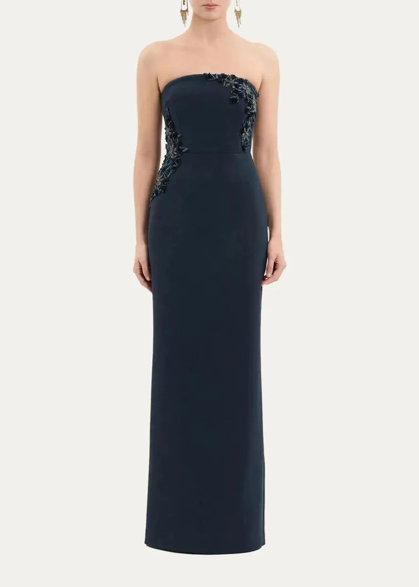 Rebecca Vallance Fresa Embellished-Trim Crepe Column Gown | Thumbnail 2 Rebecca Vallance Fresa Embellished-Trim Crepe Column Gown | Thumbnail 2