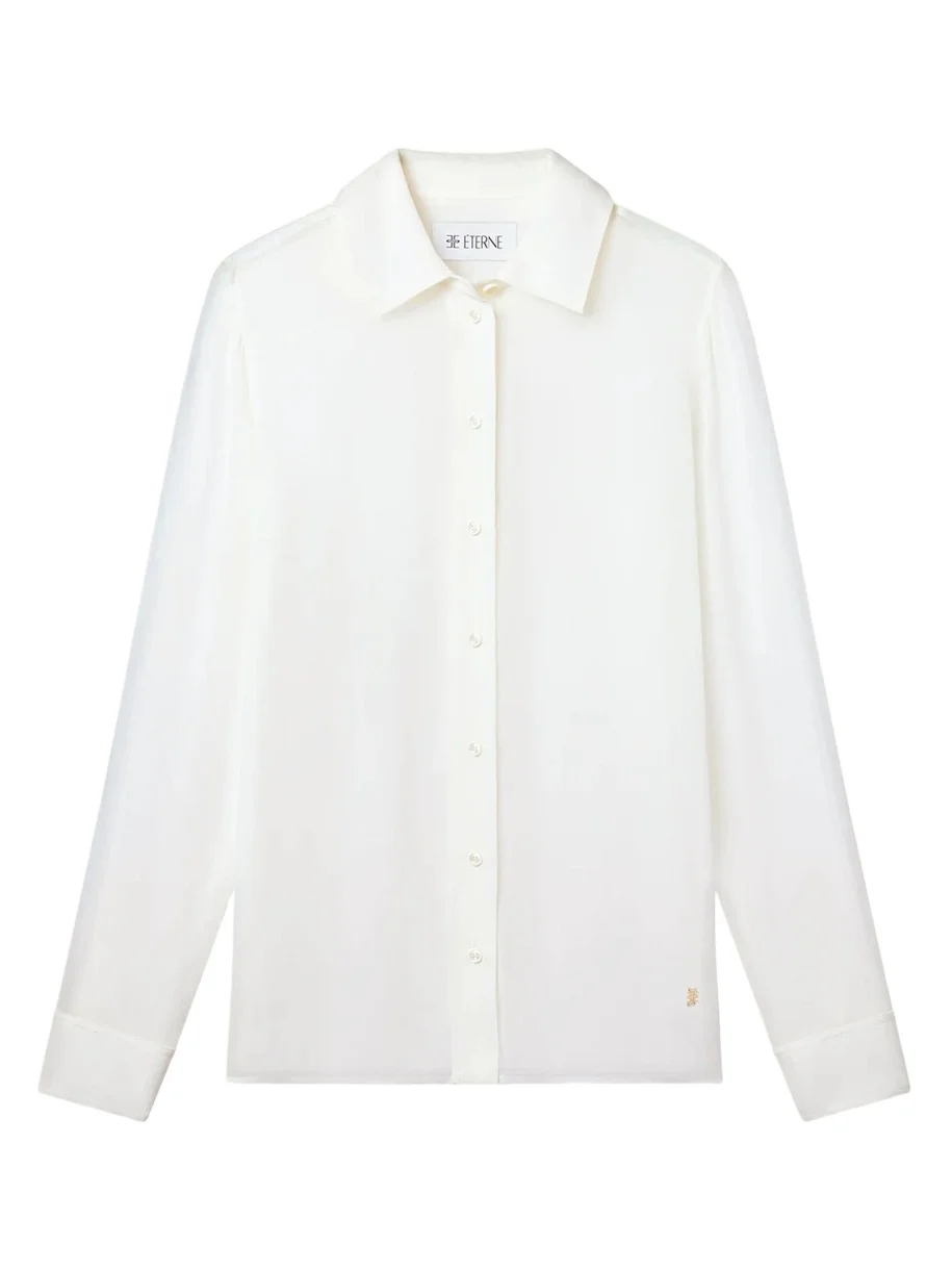 ÉTERNE Constance Semi-Sheer Georgette Button-Front Shirt