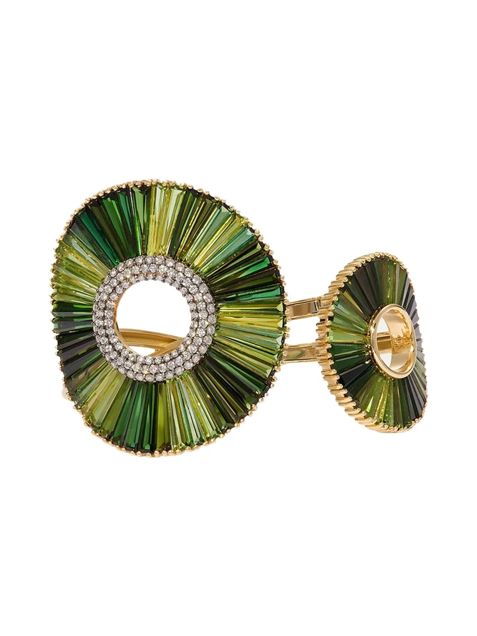 Open Sensu 18K Yellow Gold, Green Tourmaline & 1.17 TCW Diamond Cuff