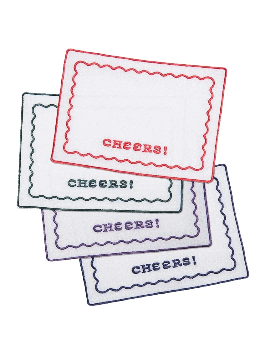Dear Annabelle Toasty Cocktail 4-Piece Embroidered Linen Napkin Set
