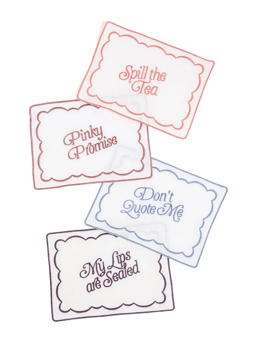 Dear Annabelle Gossip Girl Cocktail 4-Piece Embroidered Napkin Set