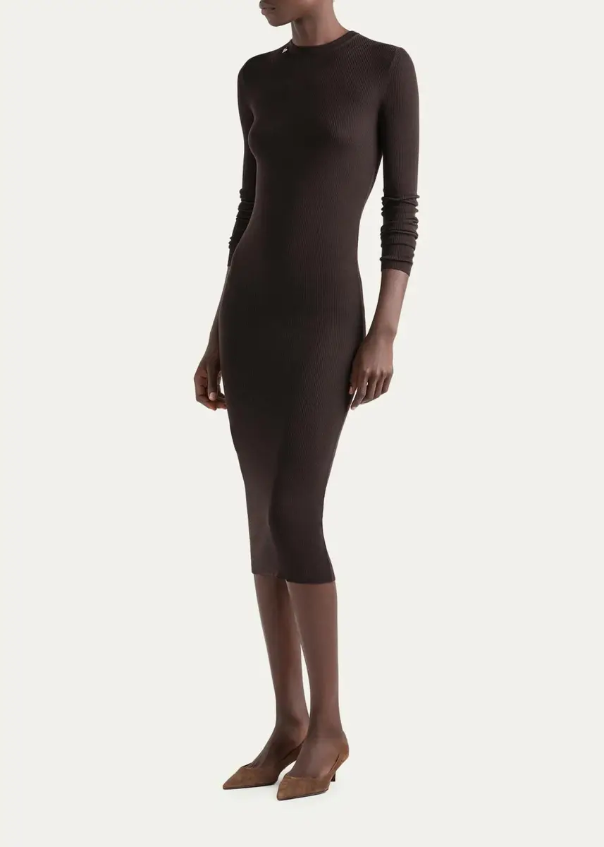 Prada Long-Sleeve Ribbed Wool Midi Dress | Thumbnail 2 Prada Long-Sleeve Ribbed Wool Midi Dress | Thumbnail 2
