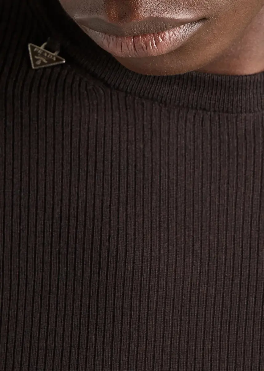 Prada Long-Sleeve Ribbed Wool Midi Dress | Thumbnail 4 Prada Long-Sleeve Ribbed Wool Midi Dress | Thumbnail 4