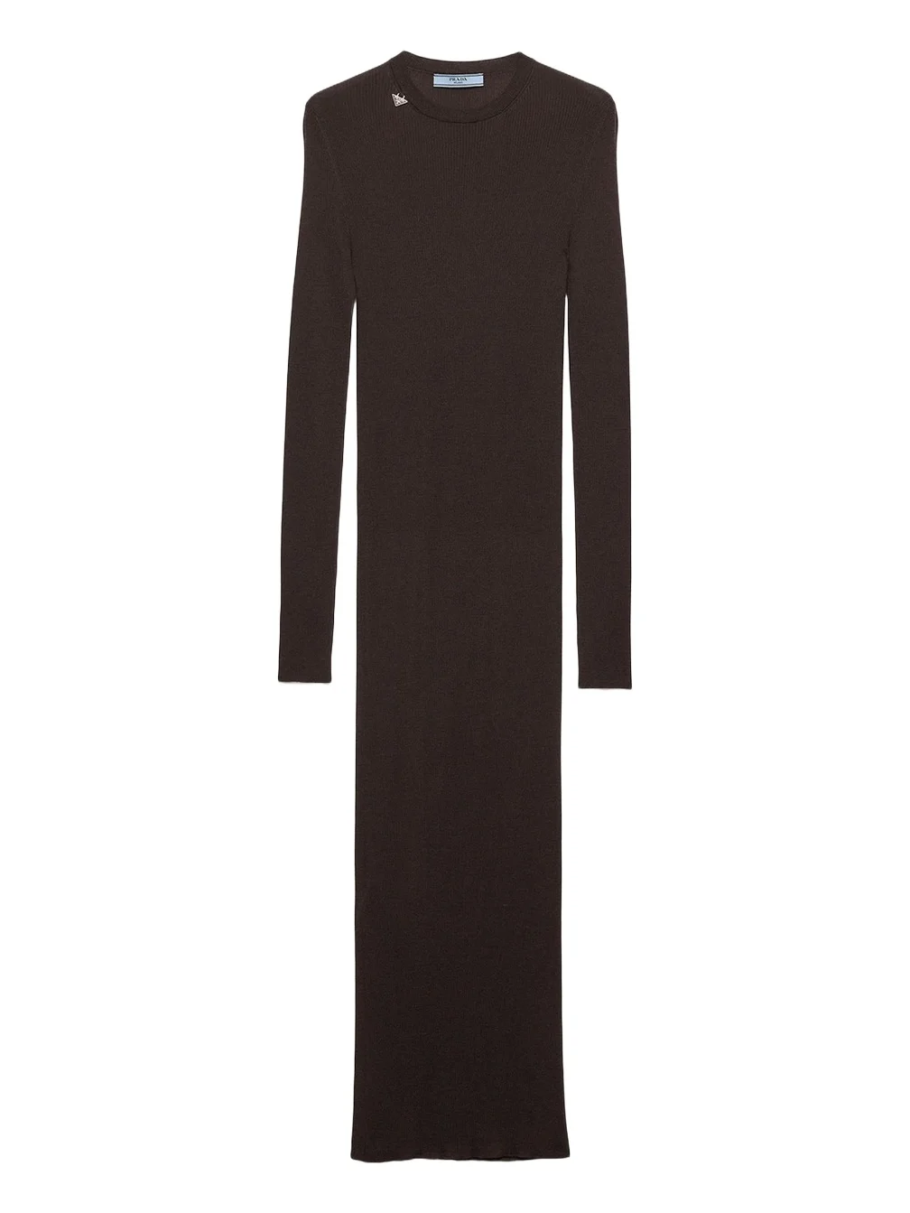 Prada Long-Sleeve Ribbed Wool Midi Dress
