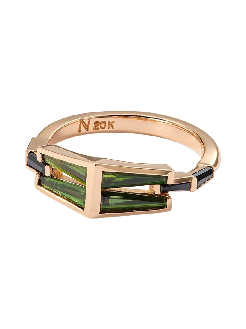 Trapezoid Link 20K Rose Gold & Tourmaline Ring