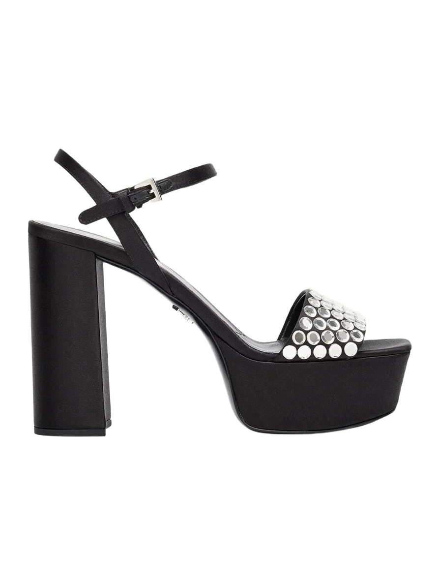 Prada 115mm Crystal Satin Platform Sandals