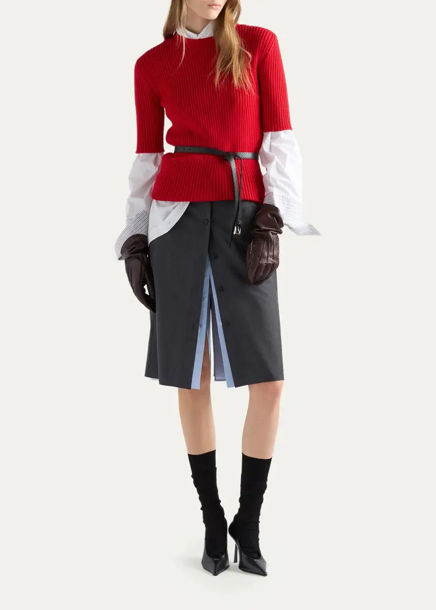 Prada Striped-Cuff Cotton Poplin Button-Down Shirt With Scarf | Thumbnail 2 Prada Striped-Cuff Cotton Poplin Button-Down Shirt With Scarf | Thumbnail 2