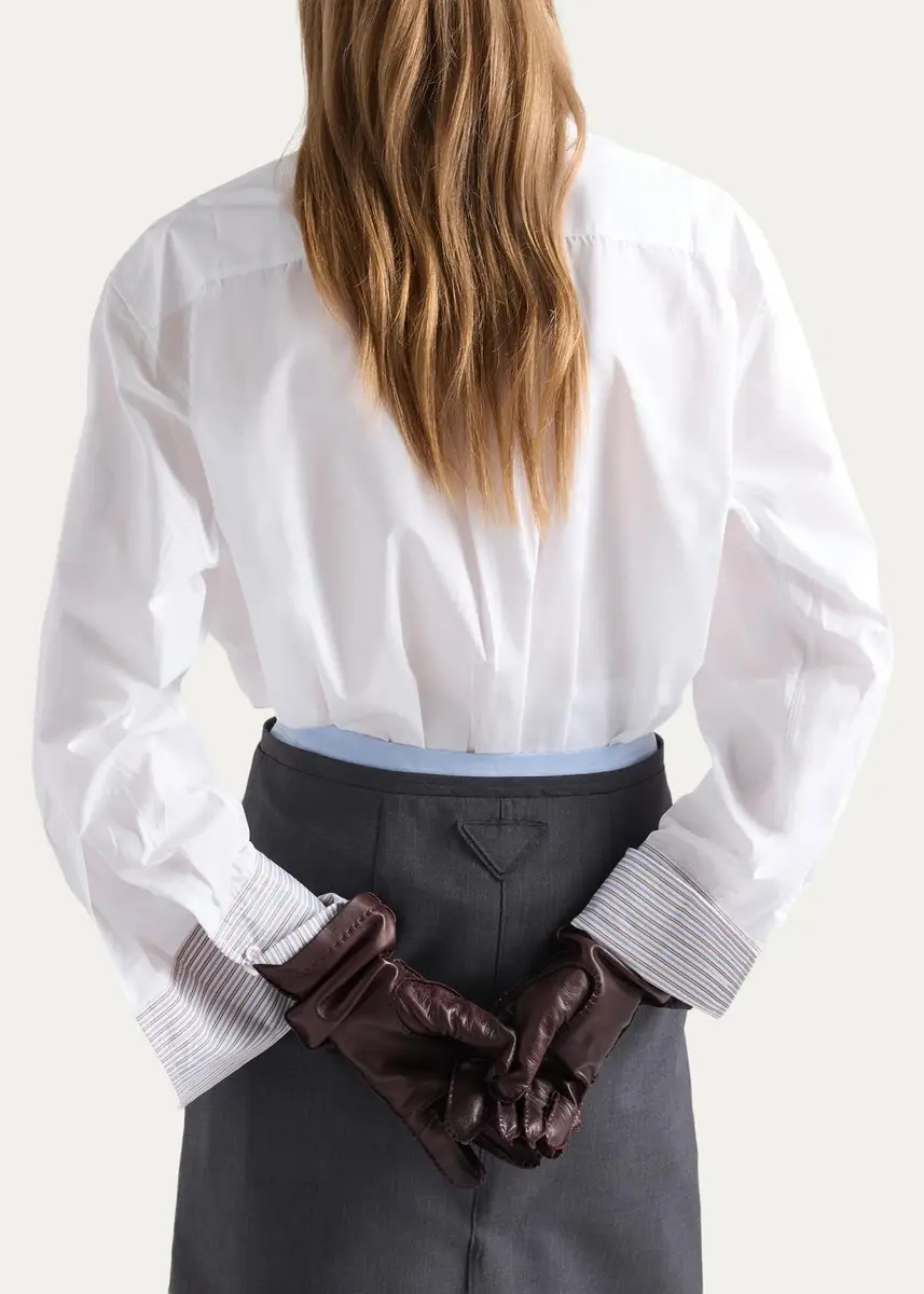 Prada Striped-Cuff Cotton Poplin Button-Down Shirt With Scarf | Thumbnail 3 Prada Striped-Cuff Cotton Poplin Button-Down Shirt With Scarf | Thumbnail 3