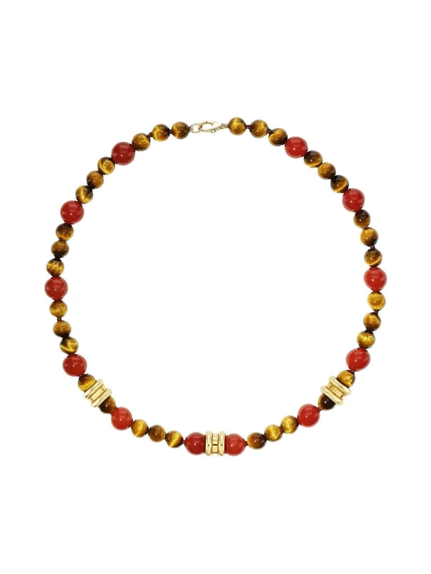 GRACE WINFREY Napa 18K Carnelian and Tiger's Eye Beaded Necklace