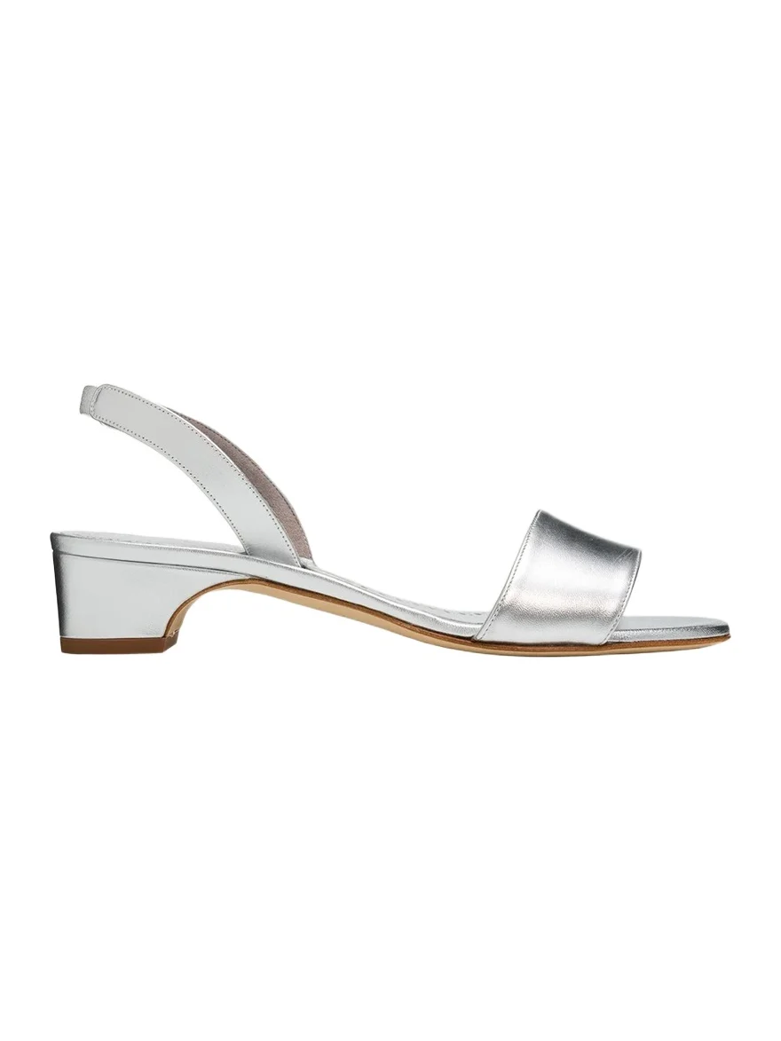 Manolo Blahnik 30mm Patobarnu Metallic Leather Slingback Sandals