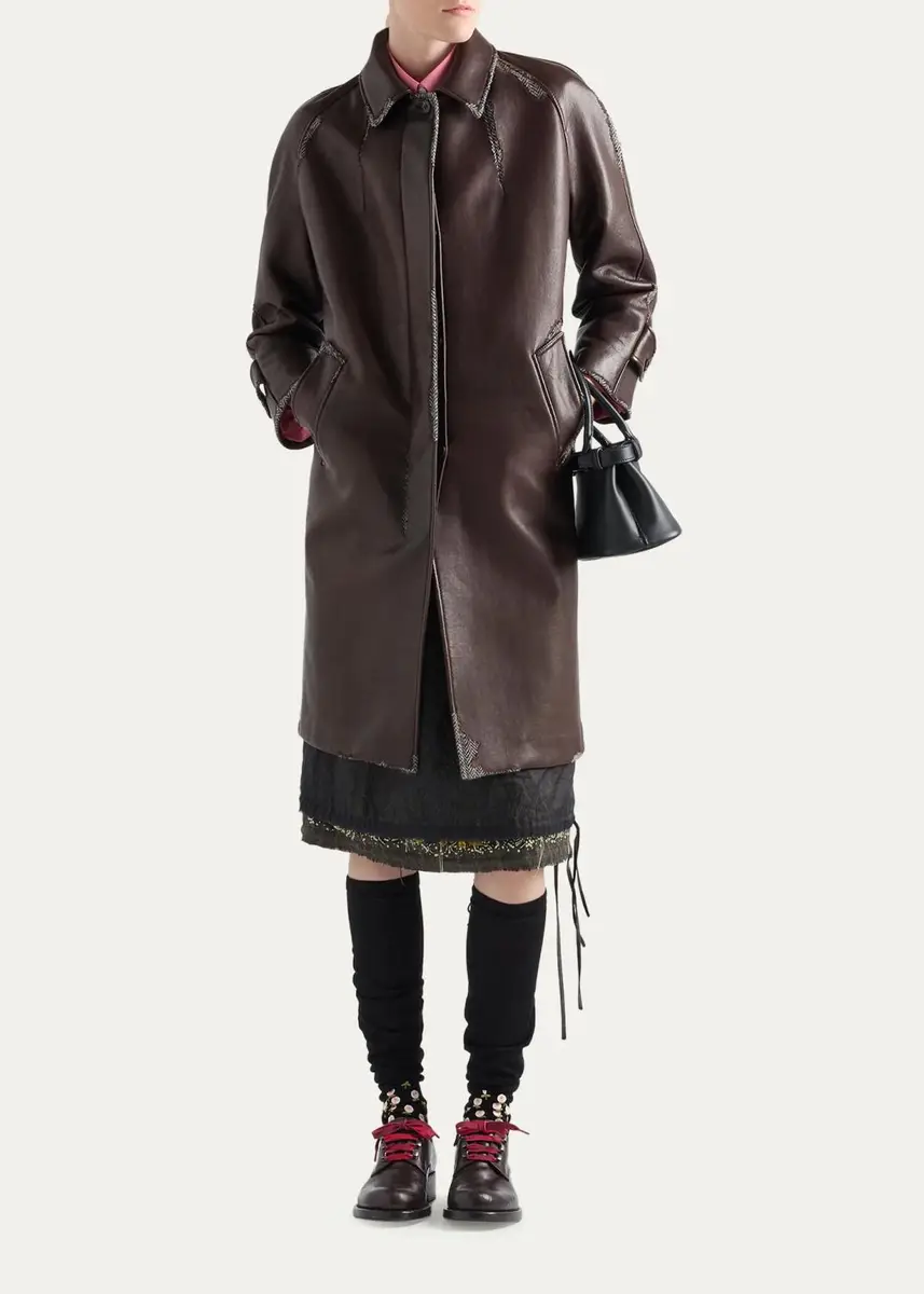 Prada Bonded Leather Houndstooth Long Coat | Thumbnail 2 Prada Bonded Leather Houndstooth Long Coat | Thumbnail 2