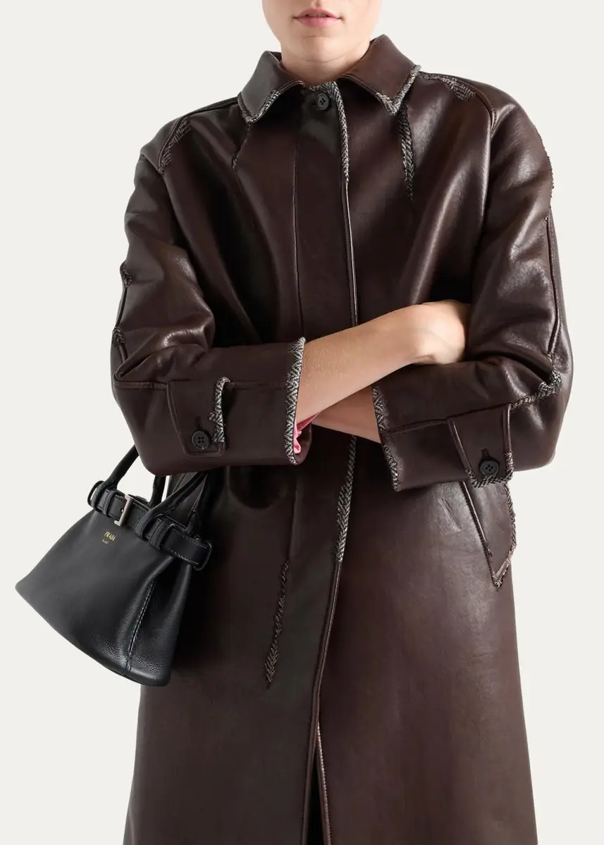 Prada Bonded Leather Houndstooth Long Coat | Thumbnail 4 Prada Bonded Leather Houndstooth Long Coat | Thumbnail 4
